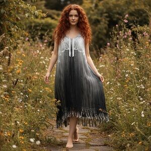 Cativa Charcoal Ombre Sleeveless Fringed Midi Dress Size L